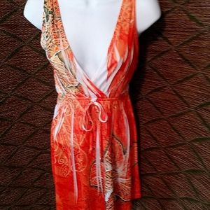 Style Works Tropical Floral Cross Front Mini Dress Swimwear Cover-up Medium